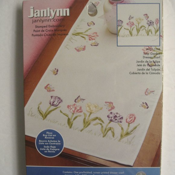 Janlynn | Art | Janlynn Stamped Embroidery Tulip Garden 4 X 35 Table Runner  Dresser Scarf New | Poshmark
